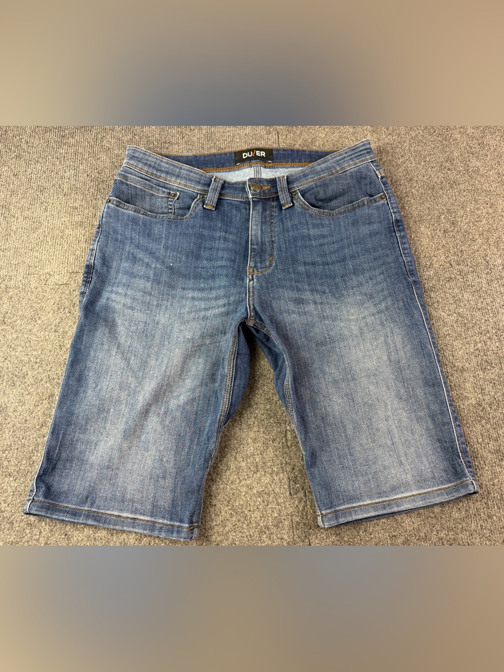 DU/ER L2X Slim Fit Mens Cotton Blend Denim 12" Shorts Size 32 Blue
